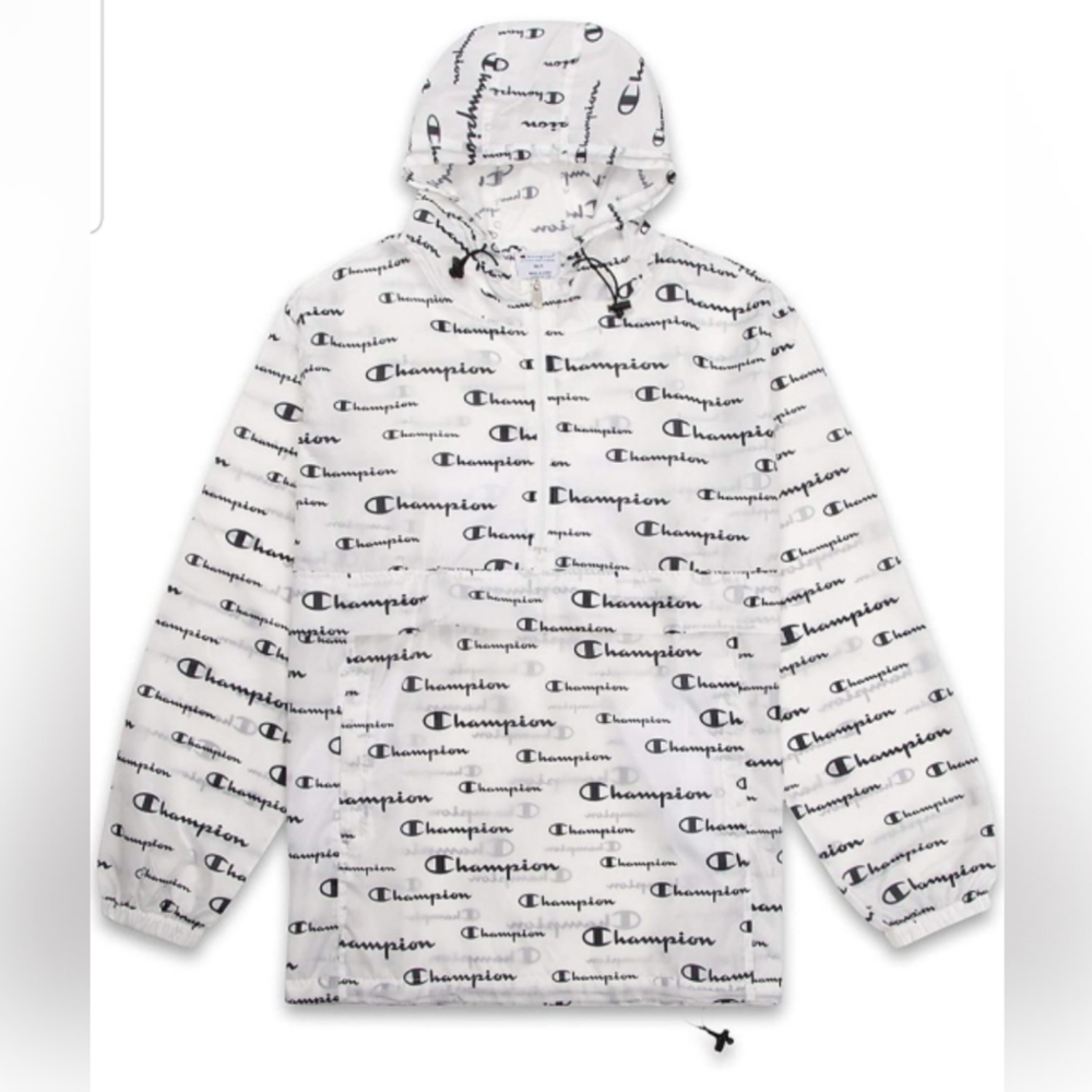 Men's Champion All Over Logo Anorak  Windbreaker Jacket Hoodie
